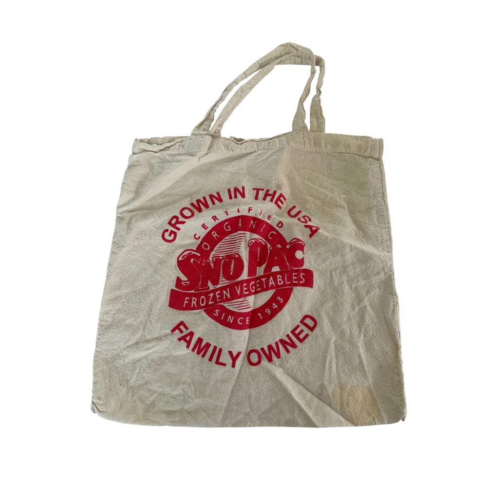 Sno Pac Frozen Vegetables Canvas Tote Bag Cream Red Organic Reusable Grocery Bag